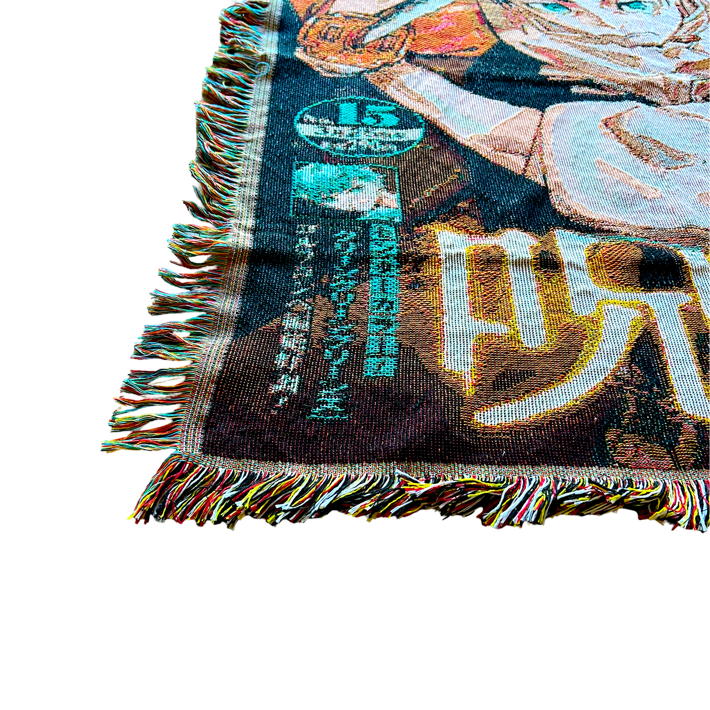 Close-up side view of a Jujutsu Kaisen tapestry highlighting Sukuna’s detailed tattoos and sharp anime-style design.