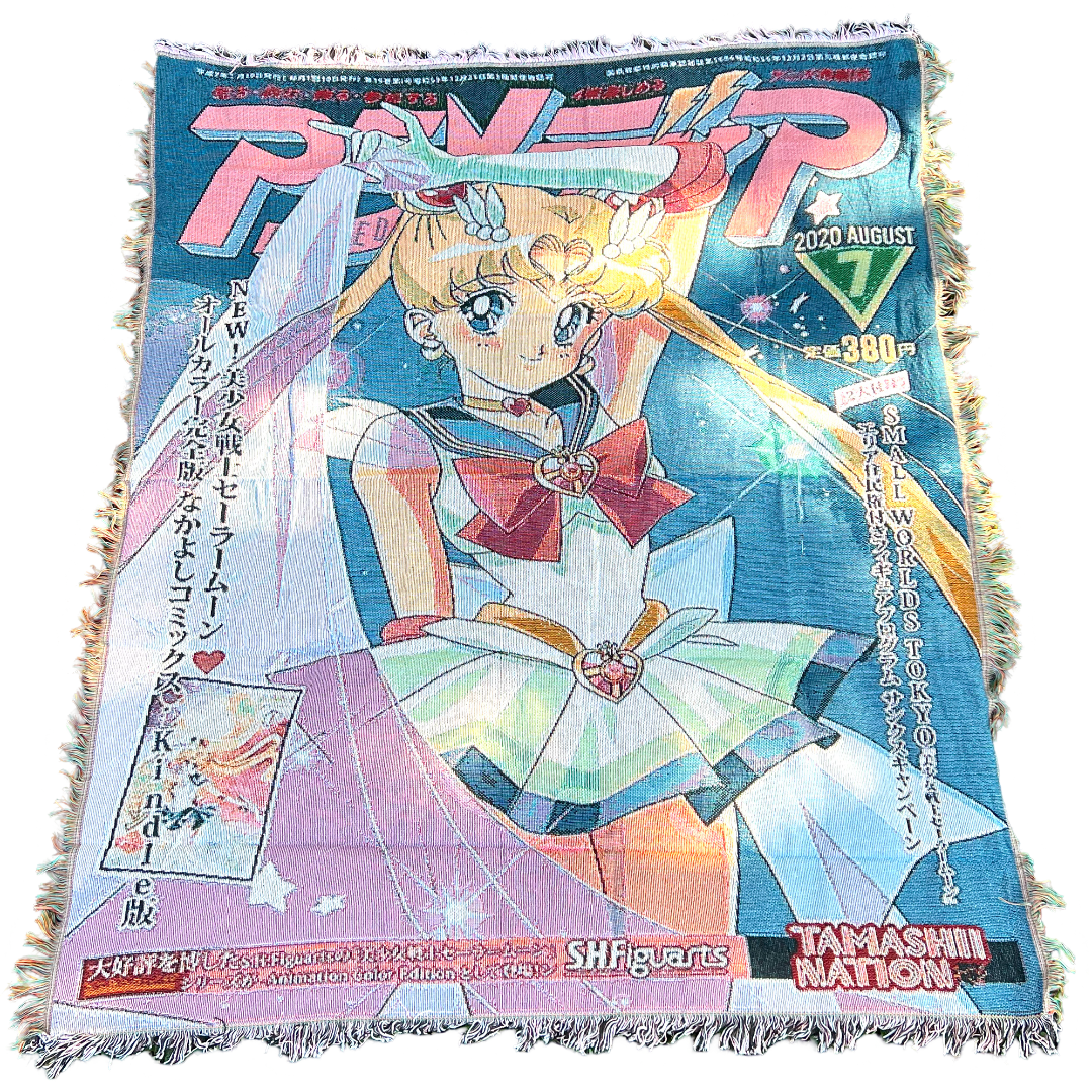 Front view of a Sailor Moon tapestry featuring a magical and vibrant design, perfect for adding anime-inspired charm to any space.