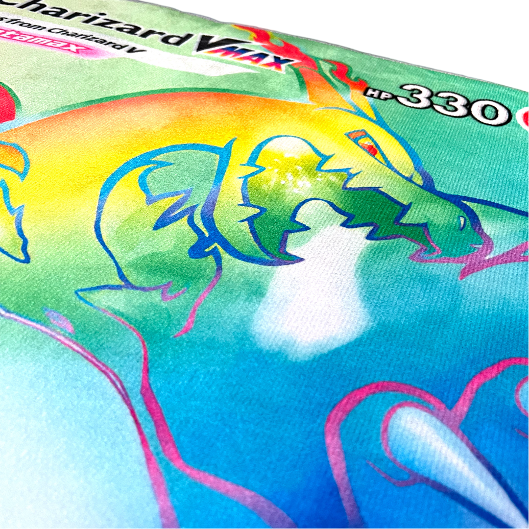 Close-up side view of a Charizard rug highlighting intricate details and the dynamic design inspired by the beloved Pokemon.