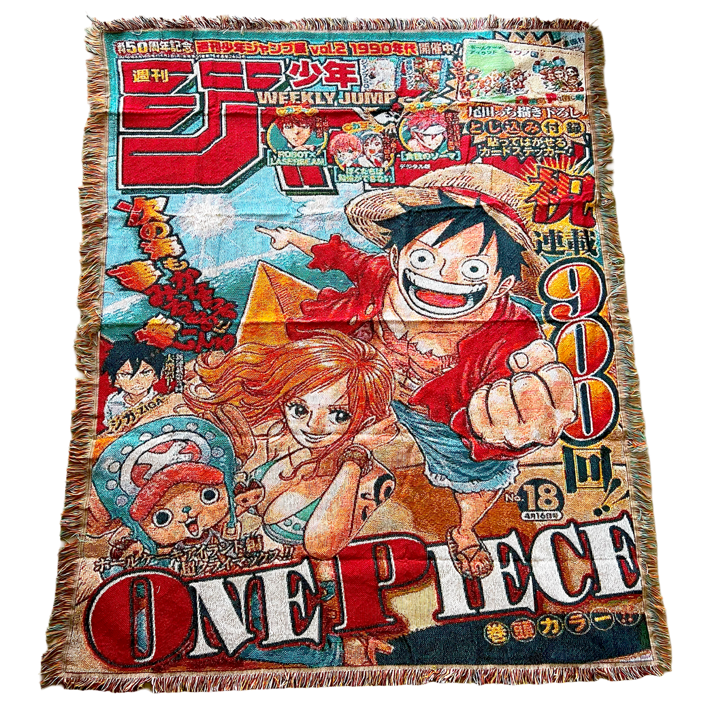 Front view of a One Piece Tapestry featuring vibrant artwork inspired by the iconic anime, perfect for fans of the series.