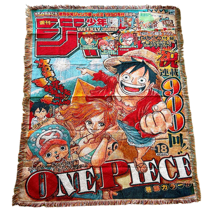 Front view of a One Piece Tapestry featuring vibrant artwork inspired by the iconic anime, perfect for fans of the series.